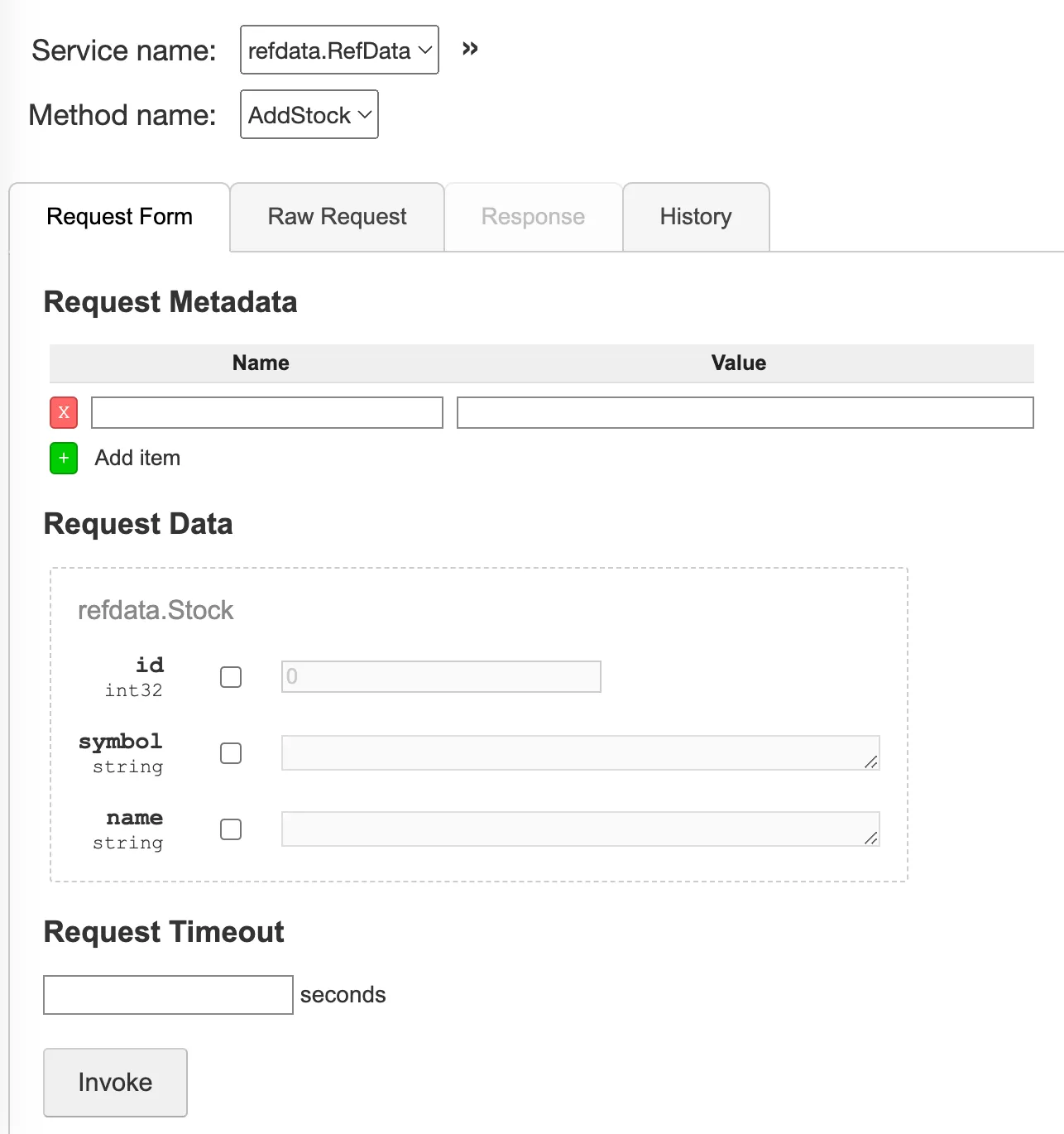 grpcui showing the RefData service